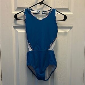 Sylvia P Gymnastics Blue with Floral piping Leotard
